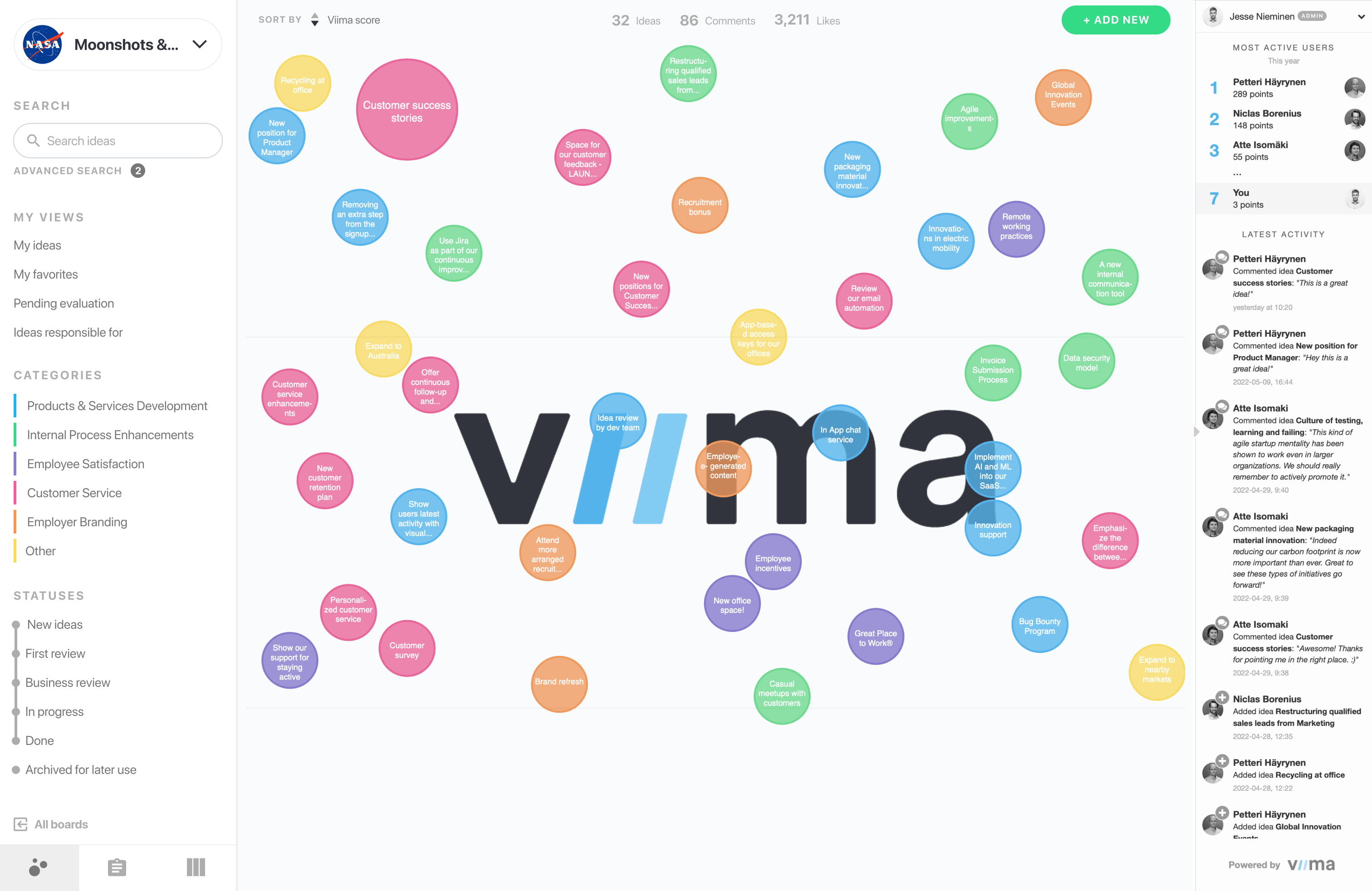 Viima shows ideas in a uniquely visual and engaging way