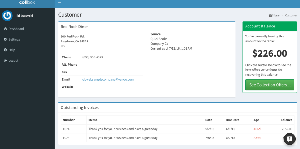 CollBox screenshot: CollBox customers