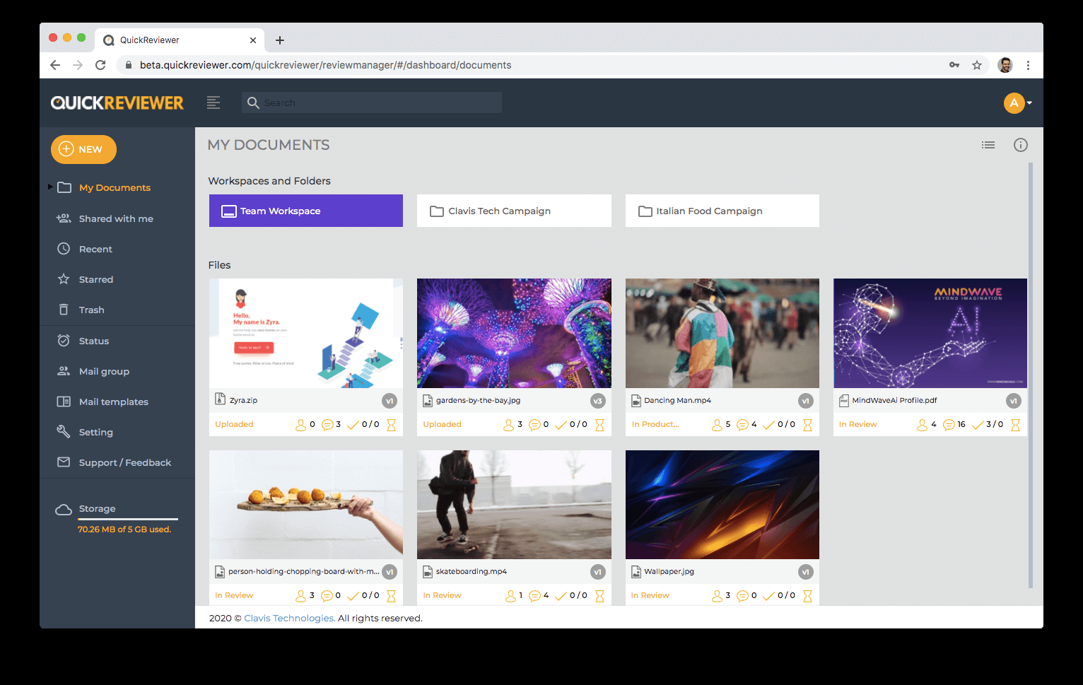 QuickReviewer dashboard