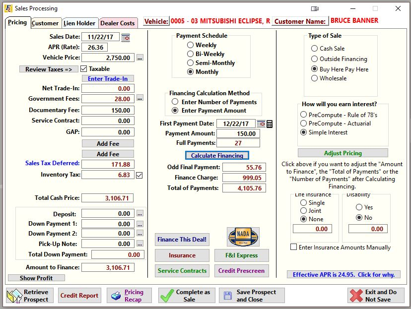 Frazer sales processing
