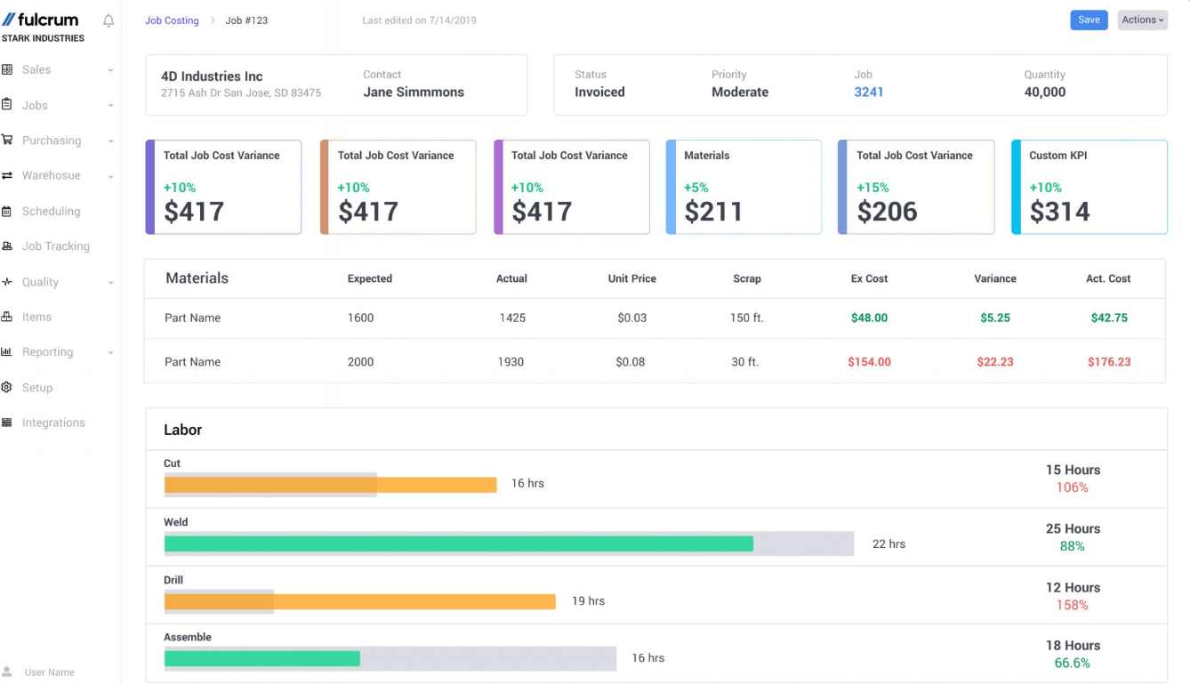 Fulcrum job costing