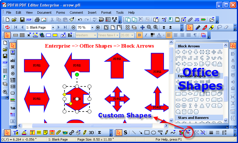 PDFill screenshot: PDFill custom shapes