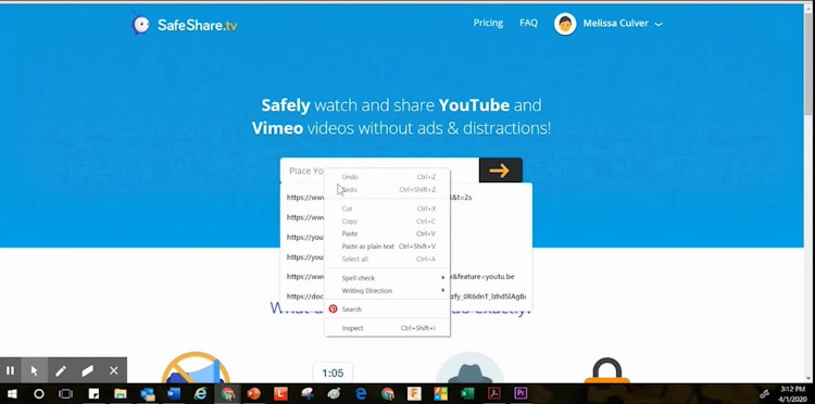 SafeShare.tv screenshot: SafeShare.tv URL pasting