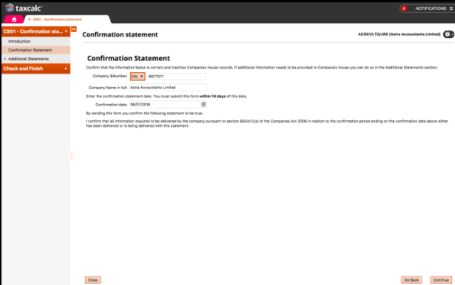 TaxCalc confirmation statement