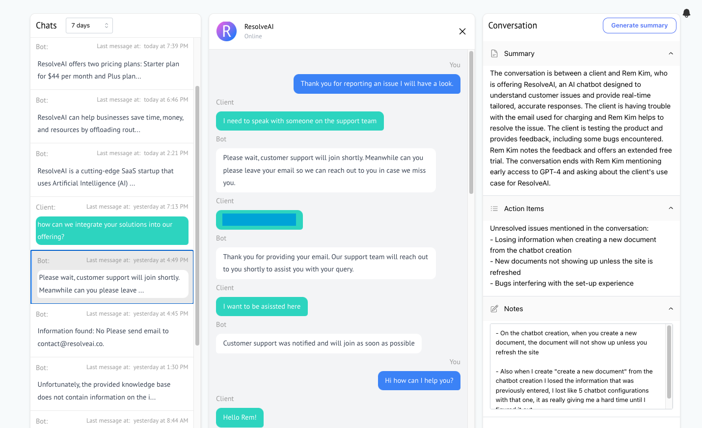 Review and join conversations. Utilize conversations summary, so you don't need to review full transcript and actions items to outline exact problems customer is trying to solve.