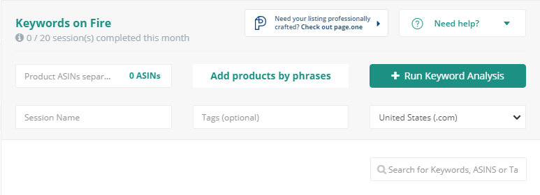 ZonGuru screenshot: Find keyword data for a marketplace of your choice