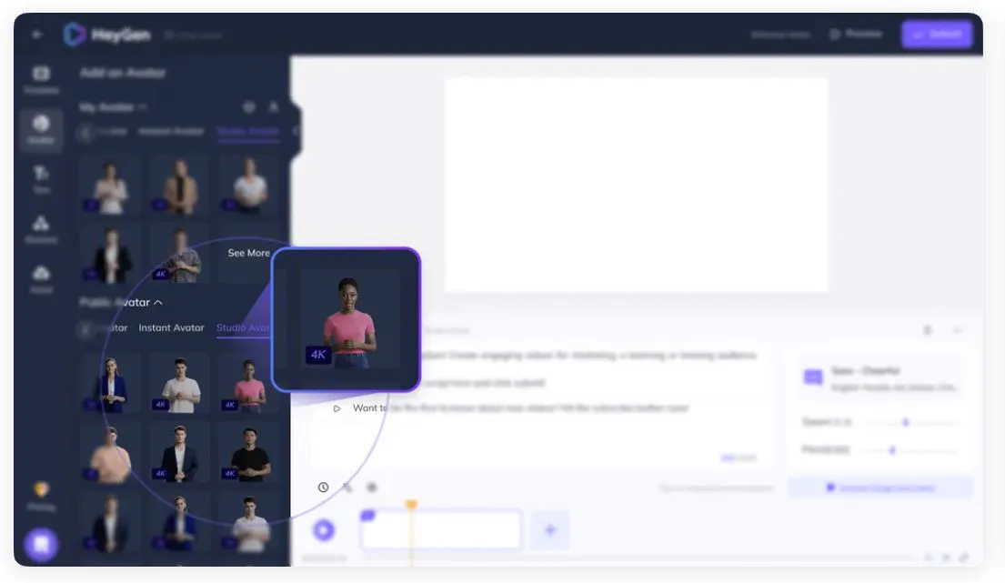HeyGen AI Studio interface screenshot