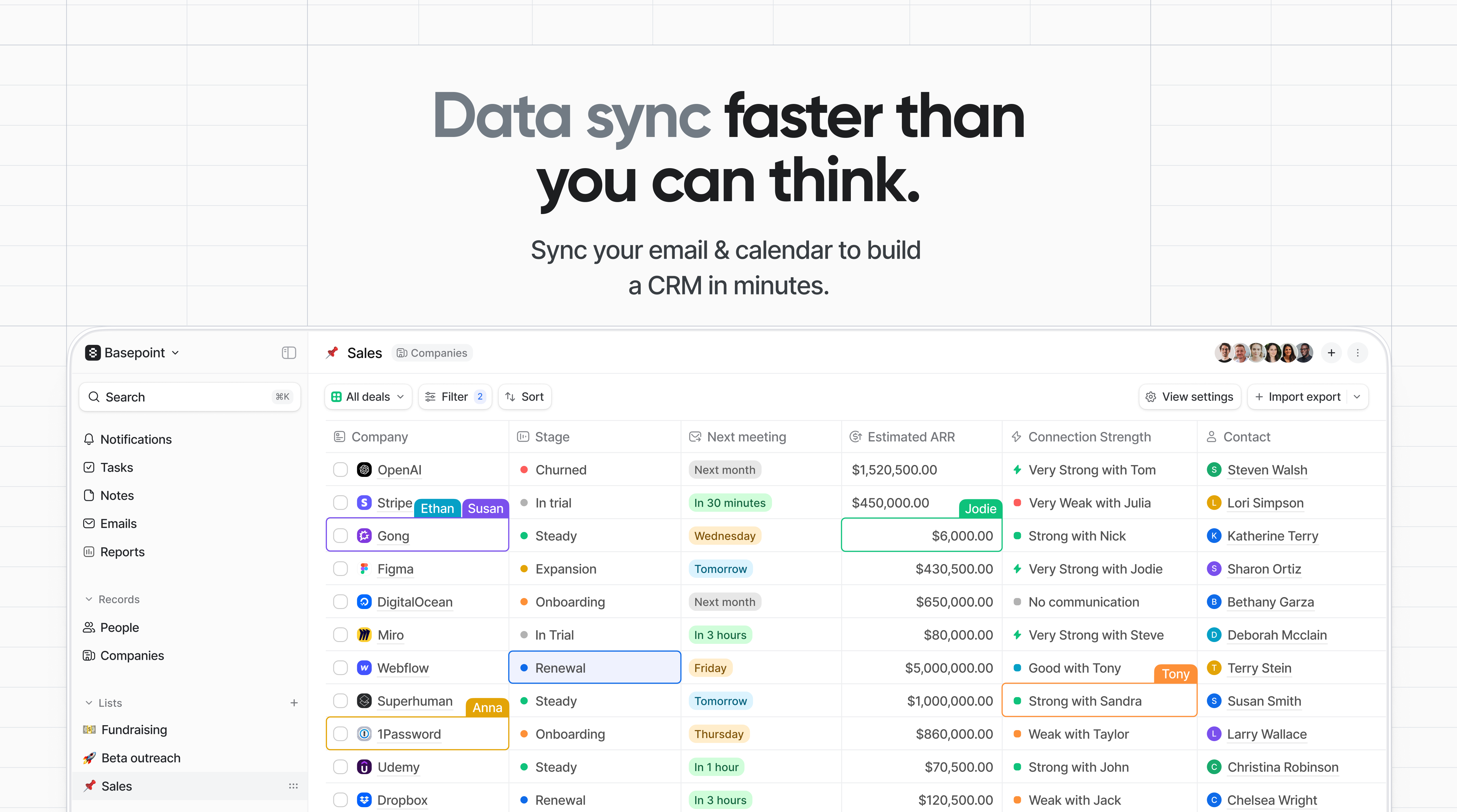 Data sync faster than you can think: Sync your email & calendar to build  a CRM in minutes.