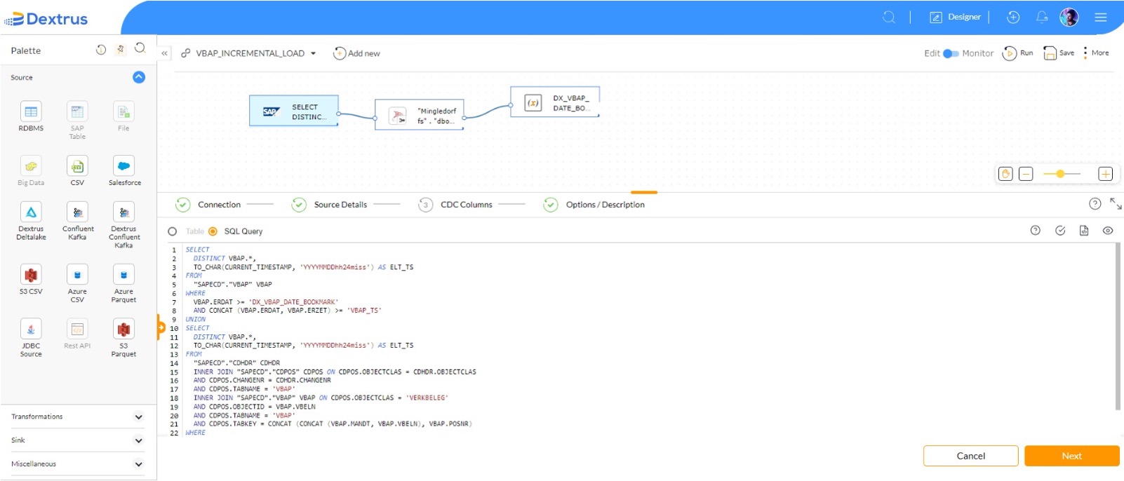 DataFactory screenshot: Dextrus analyze SQL query