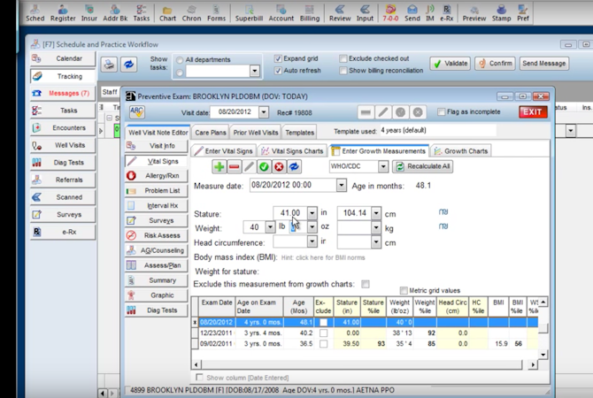 Office Practicum screenshot: Users can control patient charts