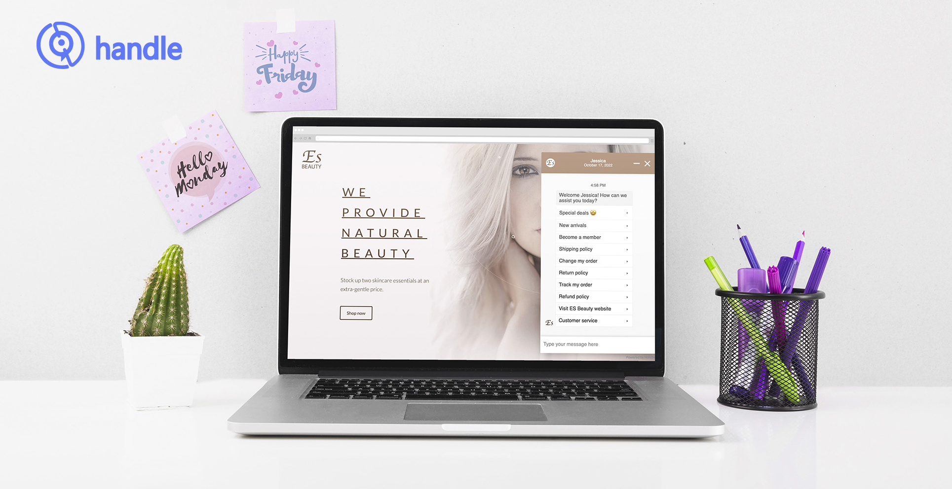AskHandle screenshot: The chatbot shows a guides users with a quick-reply menu