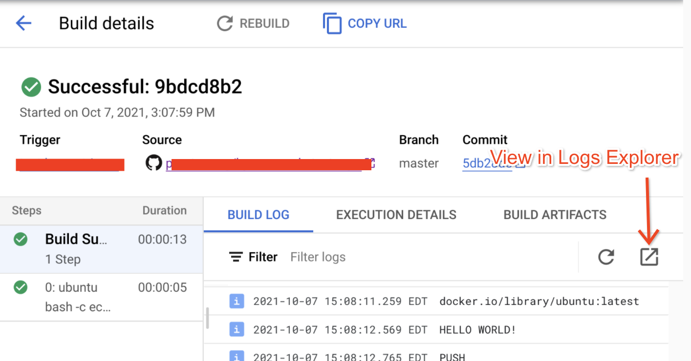 Google Cloud Build screenshot: Cloud Build logs