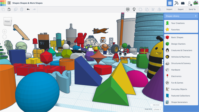 Tinkercad Software - Tinkercad shapes dashboard