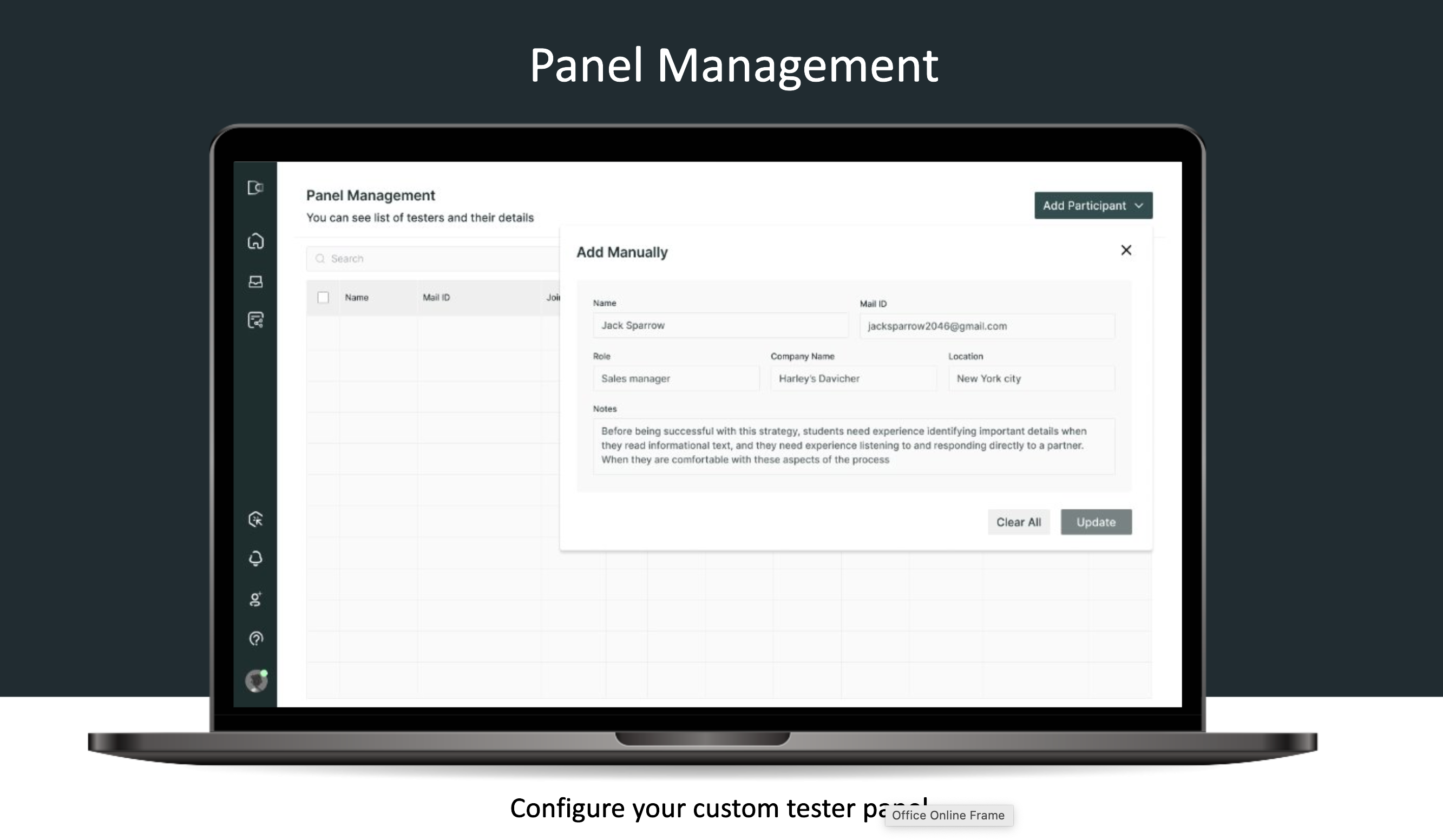 Configure your custom tester panel​