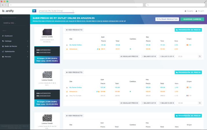 Boardfy screenshot: eCommerce businesses can add their catalog and monitor competitor prices