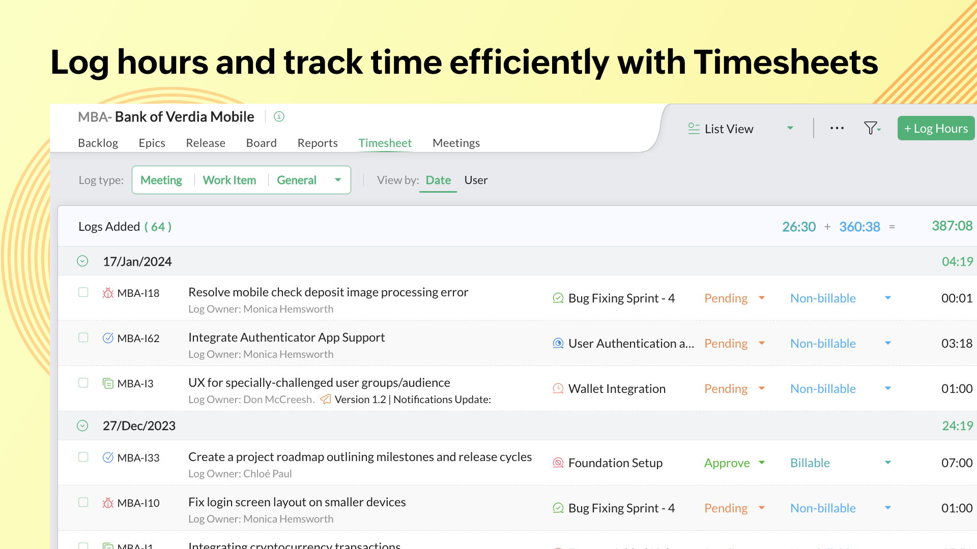 Log hours and track time efficiently with Timesheets 