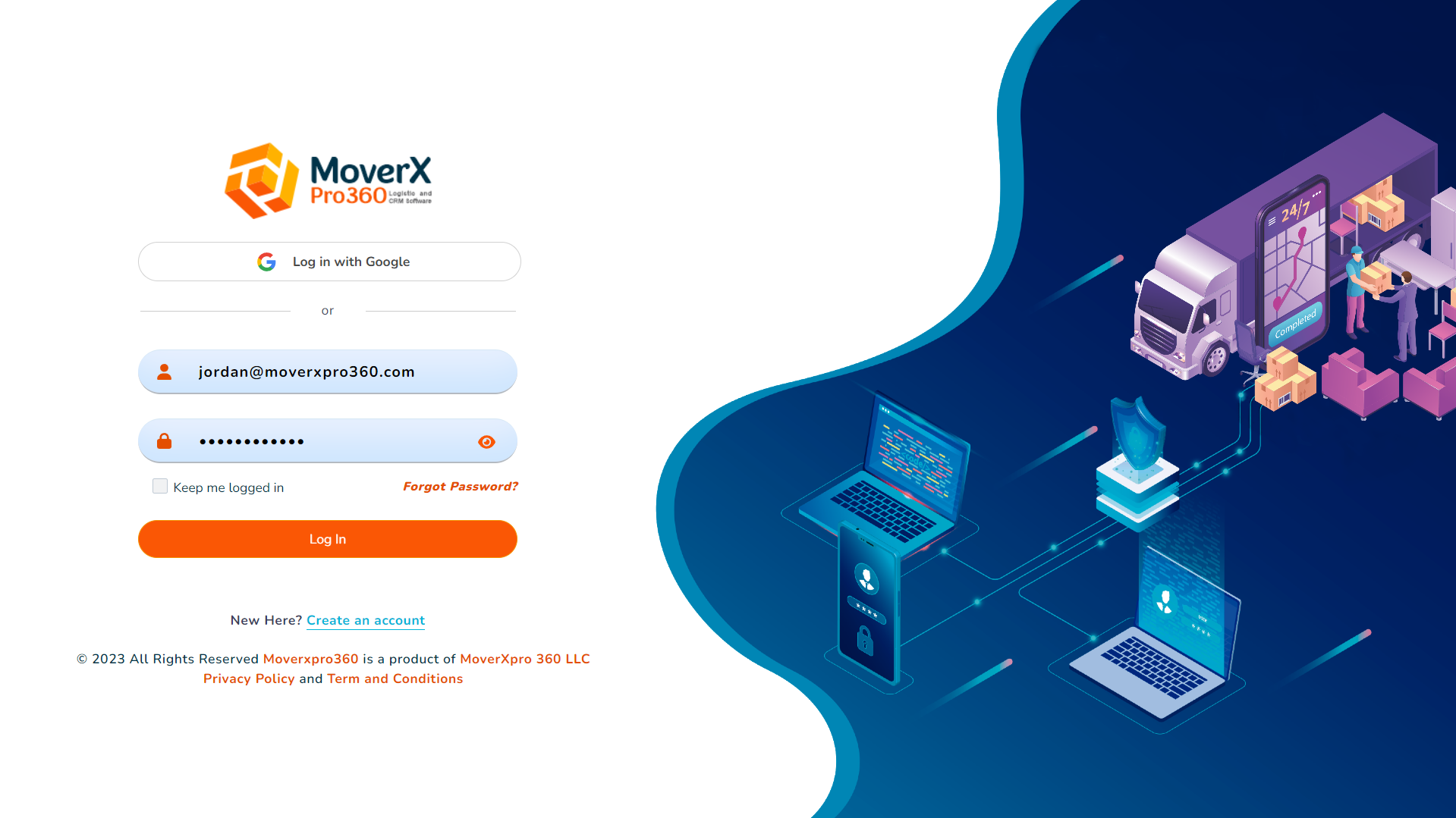 MoverXpro 360 Login Page