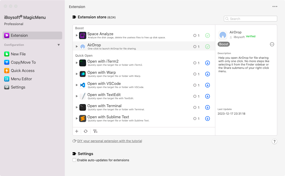 iBoysoft MagicMenu screenshot: iBoysoft MagicMenu extension