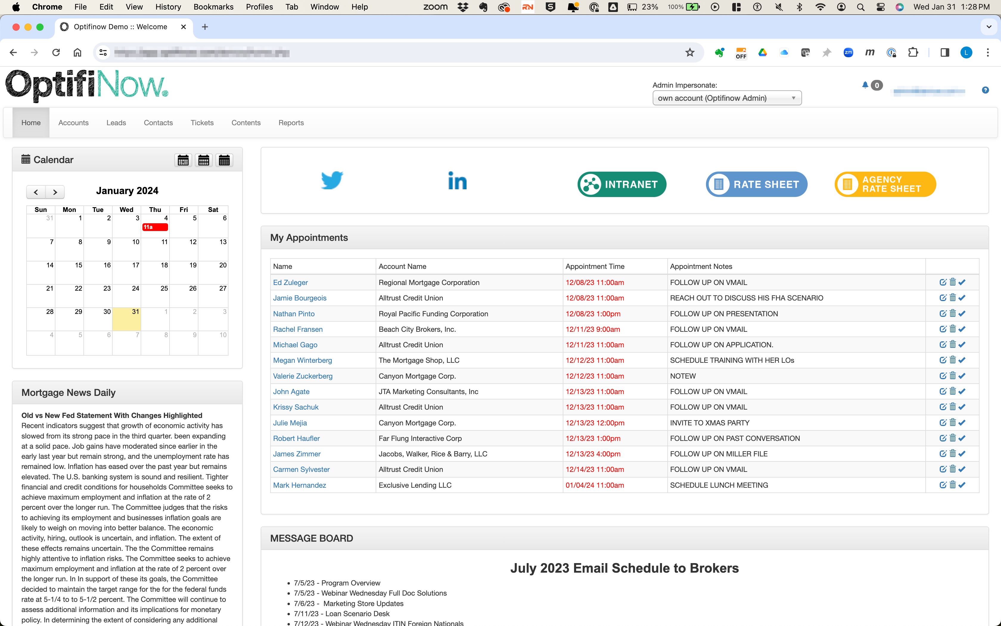OptifiNow screenshot: OptifiNow Home Page