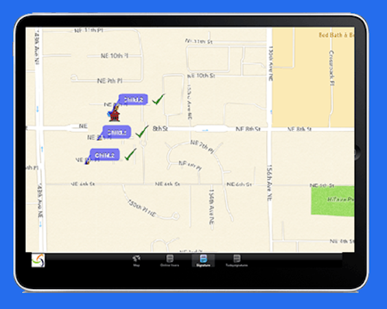 QManager screenshot: Qmanager allows staff to see a virtual line up of parents in the driveway