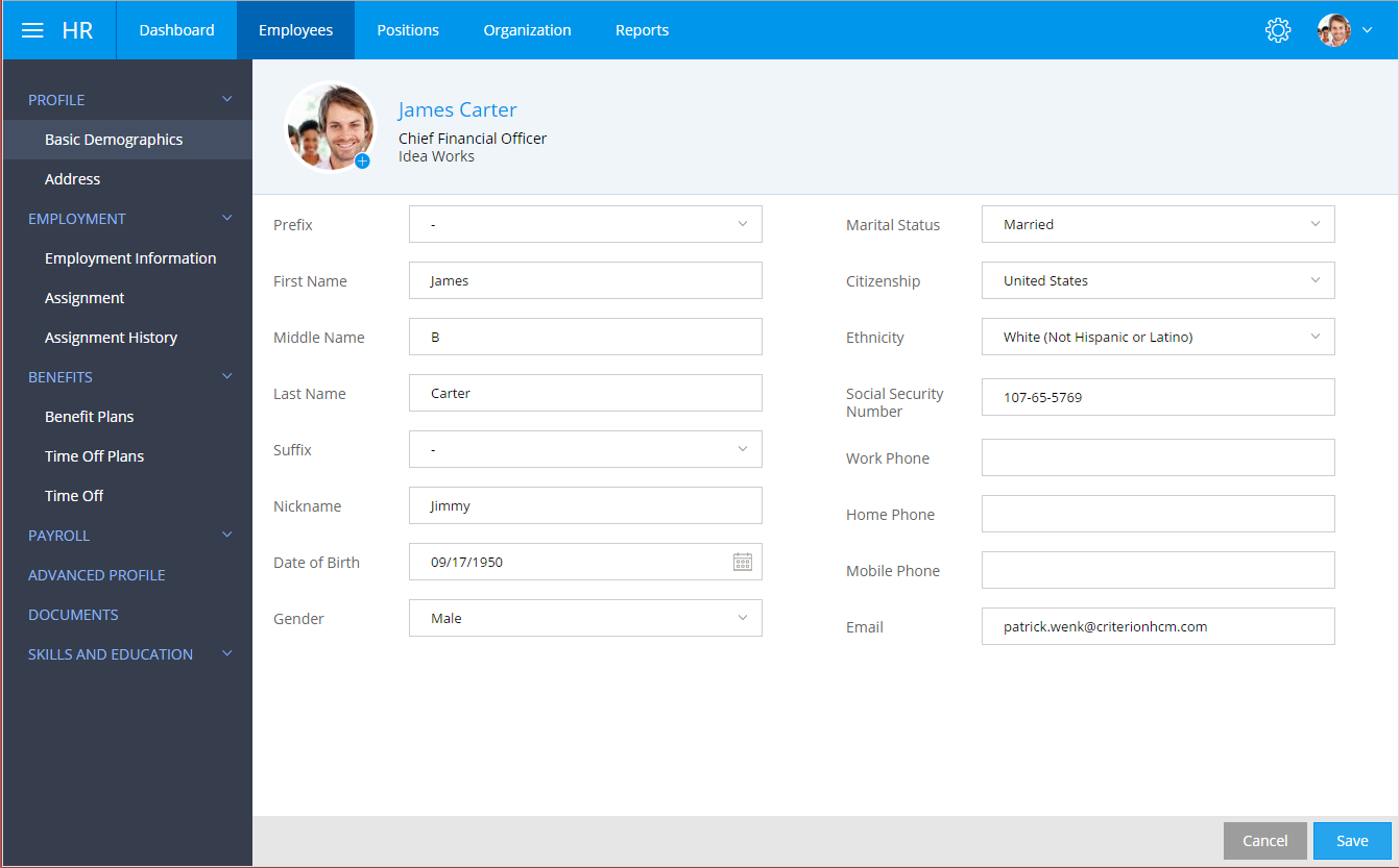 Criterion HCM Software - Criterion HCM employee details screenshot