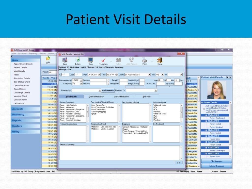 SoftClinic GenX Software - SoftClinic patient visit details