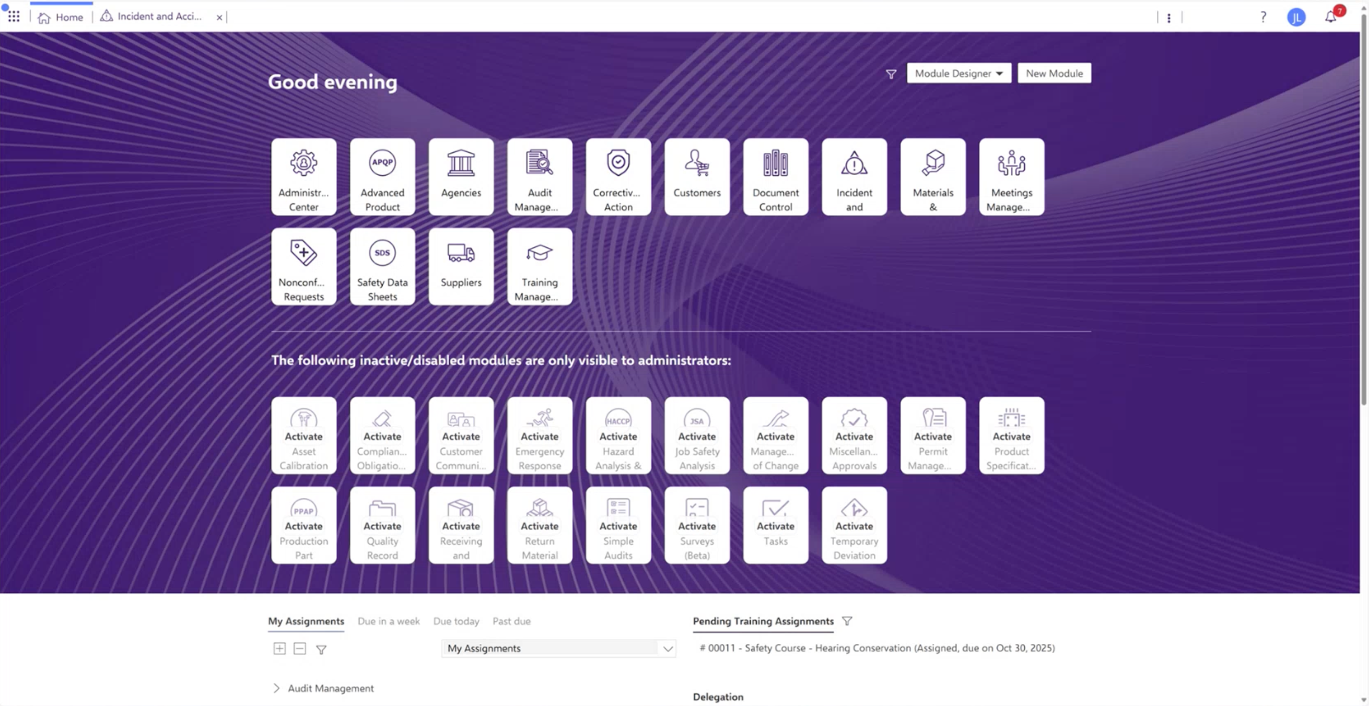 Trackmedium eQMS screenshot: Trackmedium eQMS Dashboard