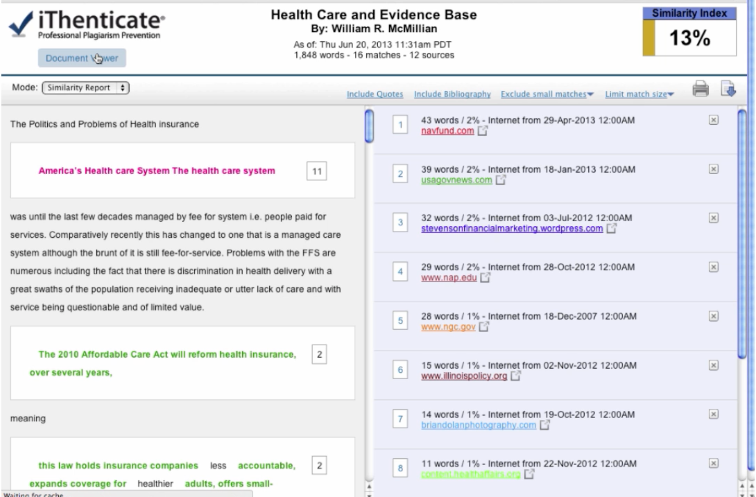 iThenticate Software - iThenticate document viewer