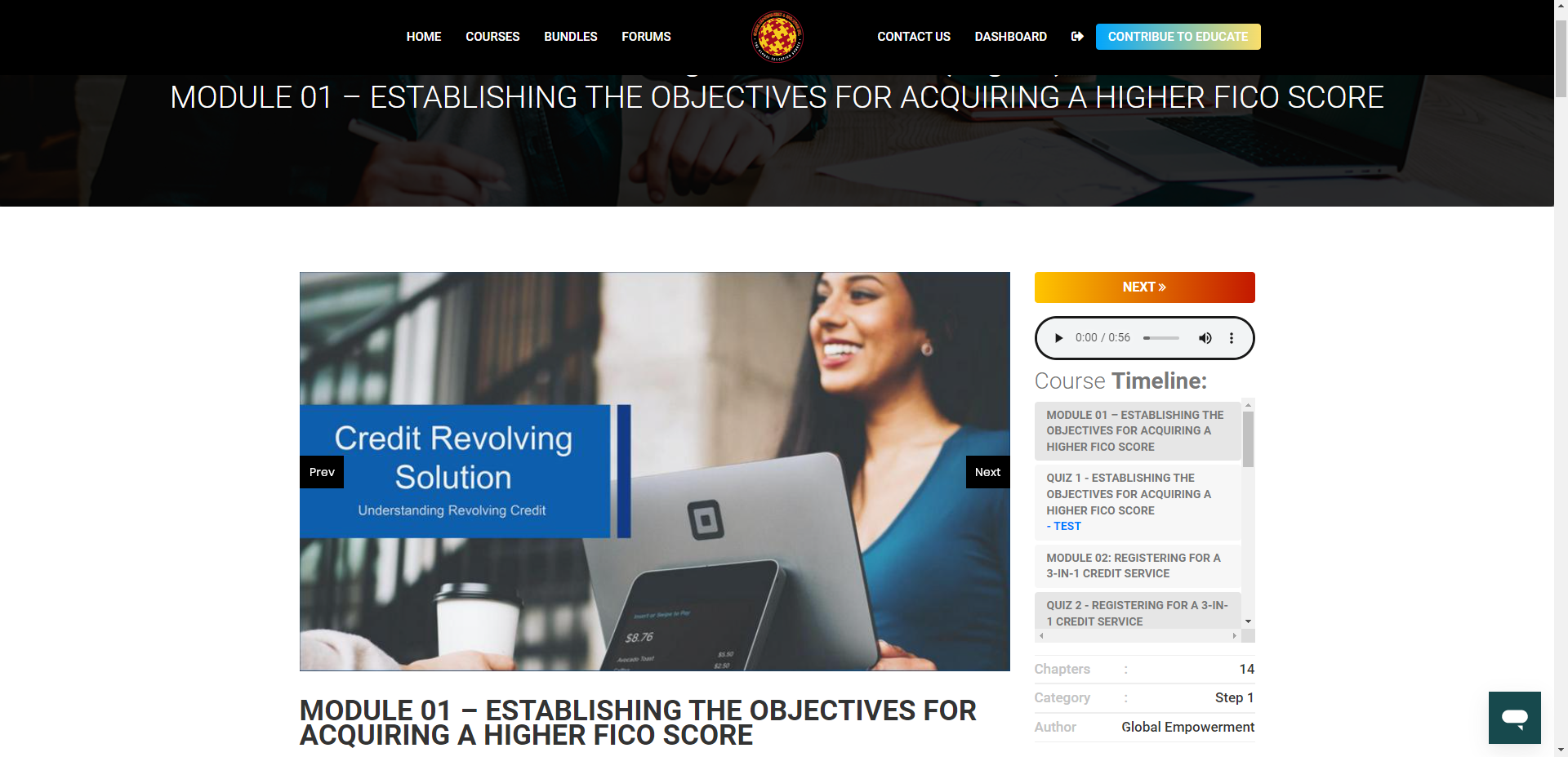 Global Empowerment & Education screenshot: Inside look of a consumer online course