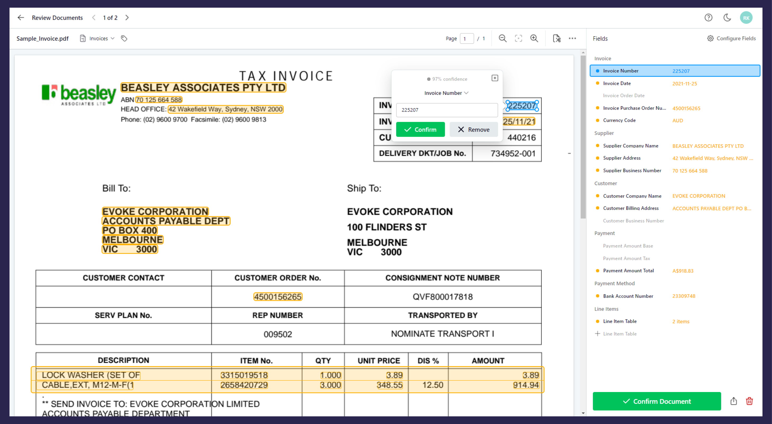 Invoice Extractor review documents