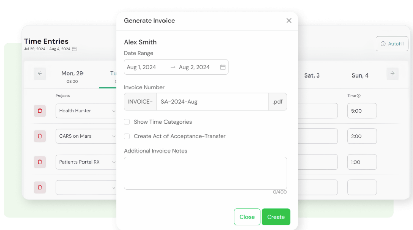 BeOnBoard Software - BeOnBoard generate invoice
