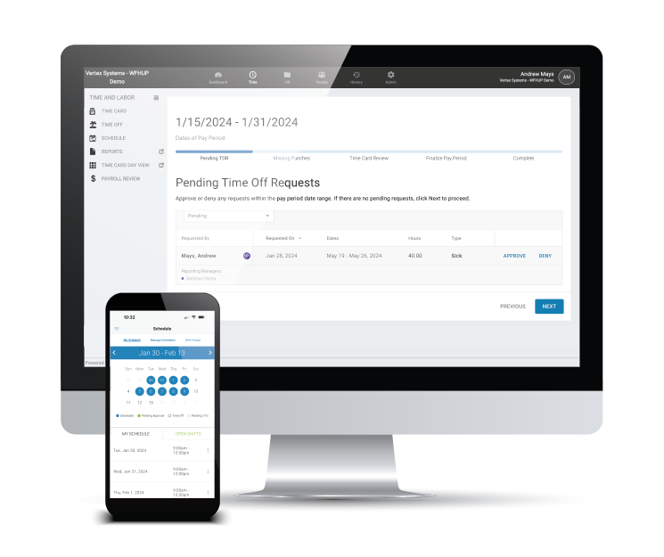 Vertex Case Management & Billing screenshot: Simply manage your schedule and time off from desktop or mobile