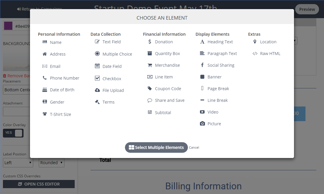 Users can customize multiple fields on their ticketing pages with TicketSpice