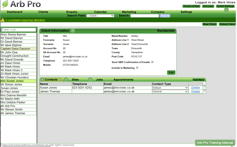 Arb Pro Software - Users can manage all of their client data in one screen