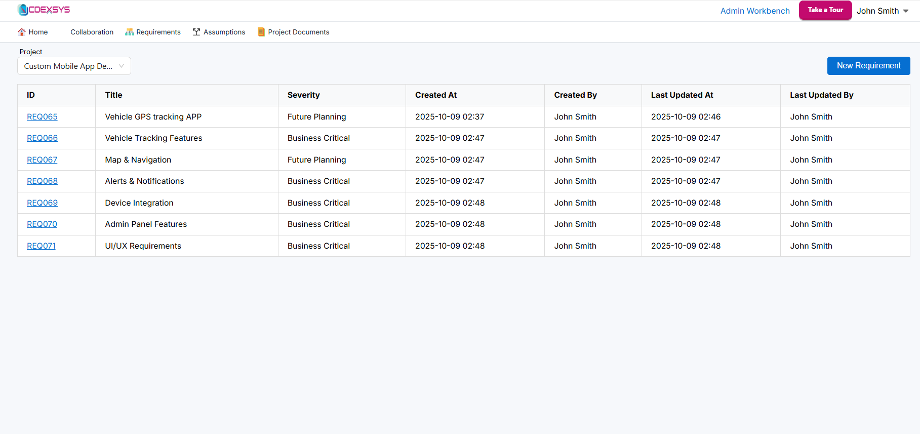 Project Management Cloud Software - Add/remove Project Requirements
