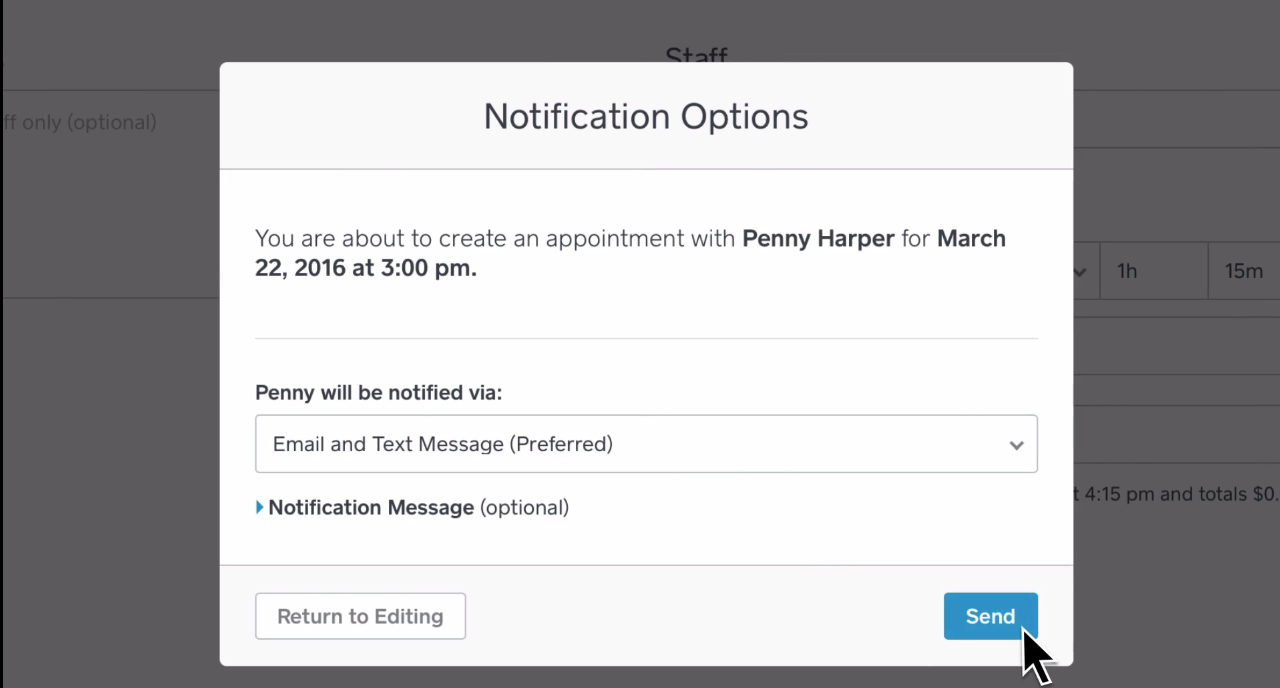 Square Appointments Software - Notifications