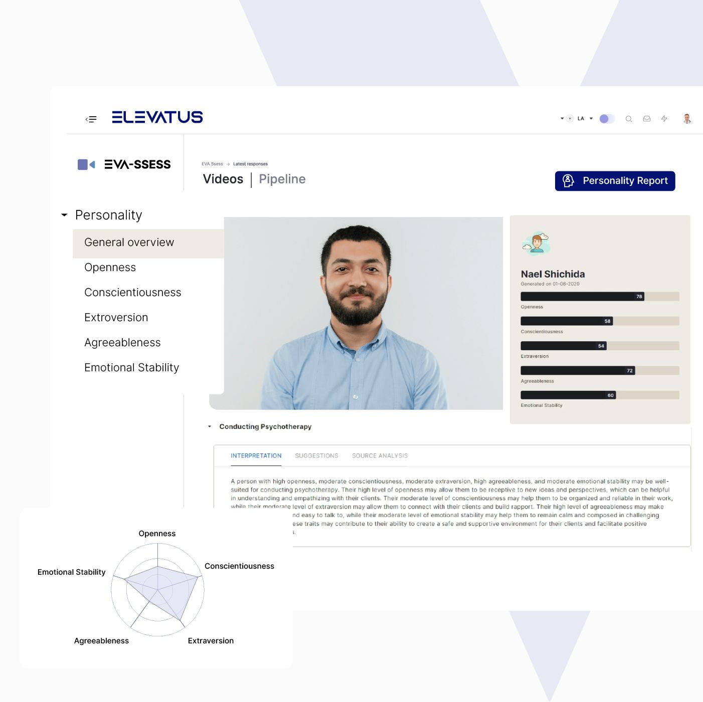 EVA-SSESS Software - Scientifically validated AI-personality reports that measure real potential. Get to know your applicants better through reliable personality reports that are backed by modern science.