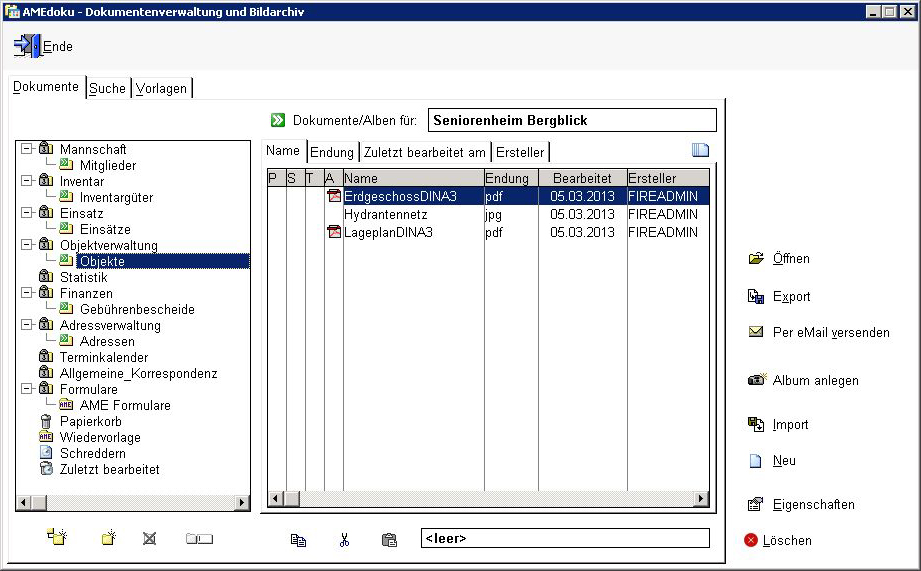 amefire screenshot: amefire document management