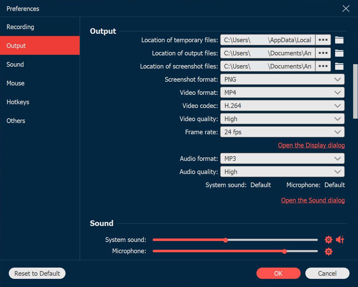 AnyRec Screen Recorder Software - preferences window