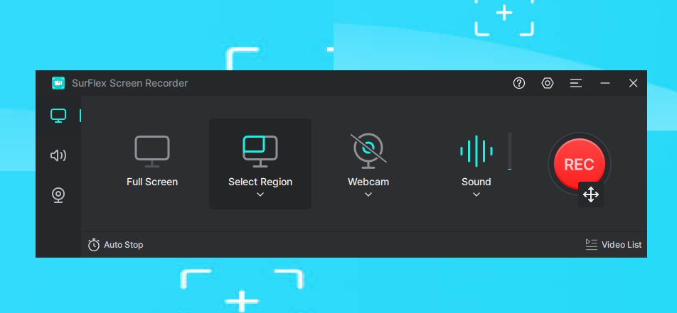 SurFlex Screen Recorder Software - The main interface of SurFlex Screen Recorder