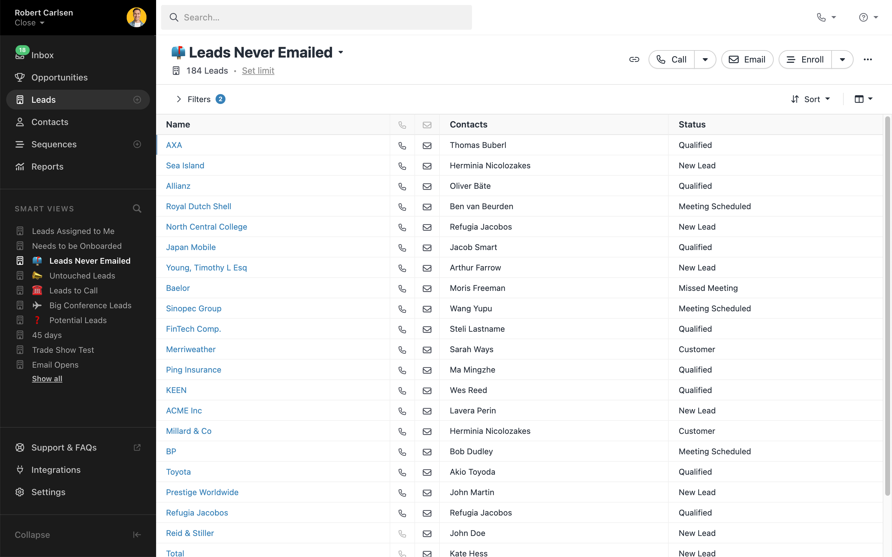 Create and share custom lead lists with your team, known as Smart Views.
