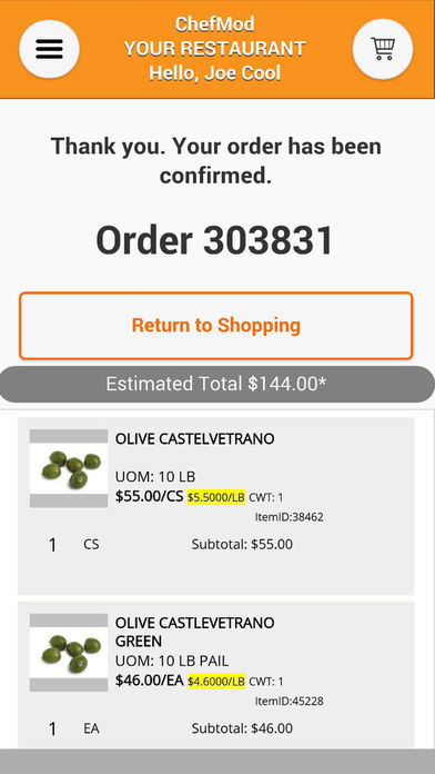 Receive confirmation of orders