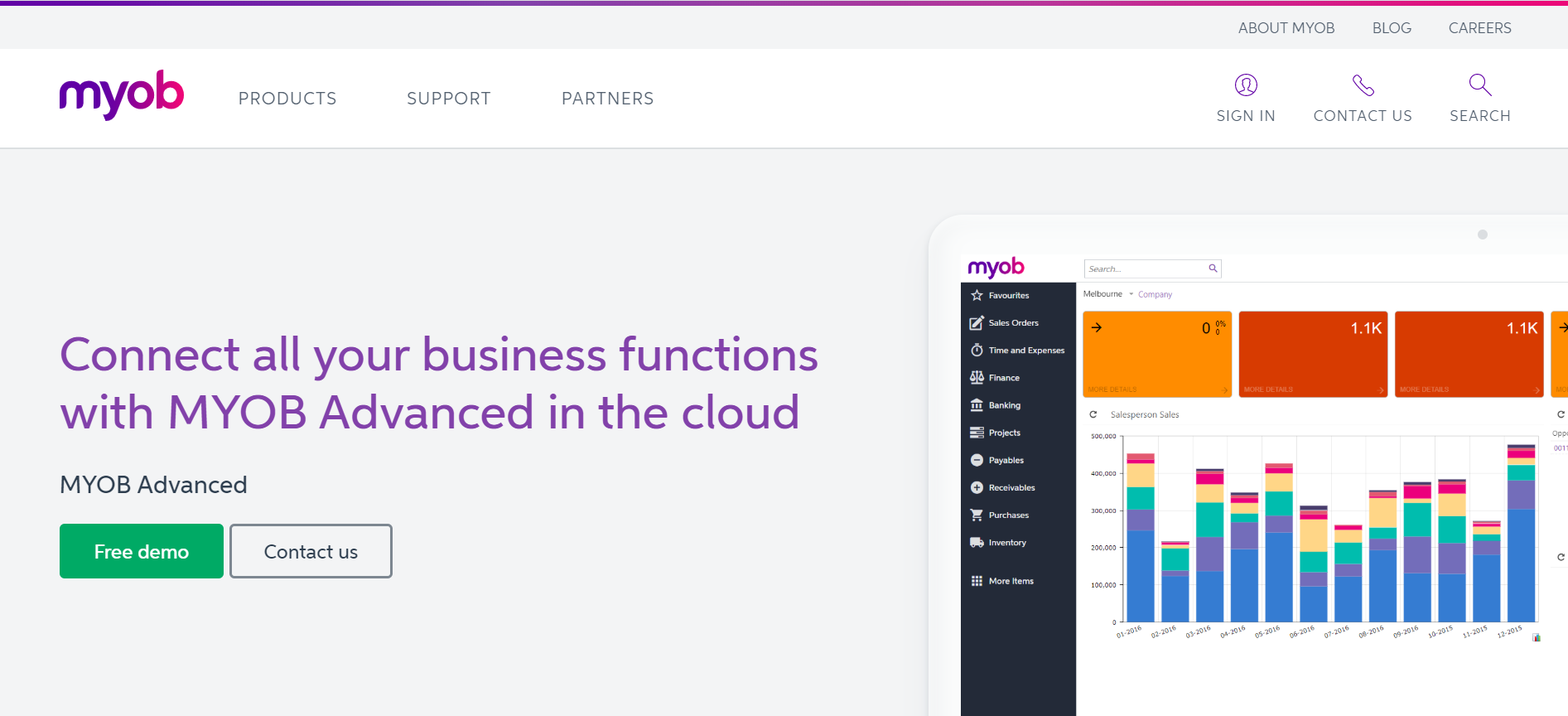 MYOB Advanced Business Software - ERP software combines real-time data with automated processing across finance, sales and operations. In short? It's software that collects, stores, and manages information about your entire business.