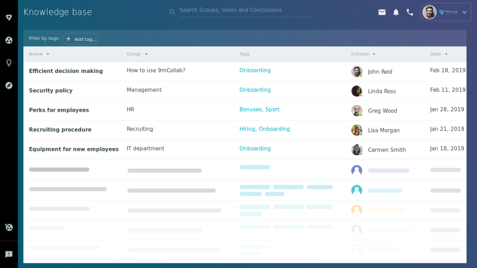 9mCollab screenshot: 9mCollab knowledge base
