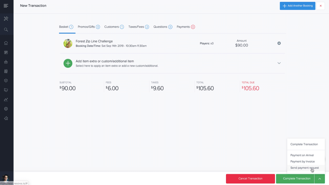 Resova screenshot: Resova new transaction