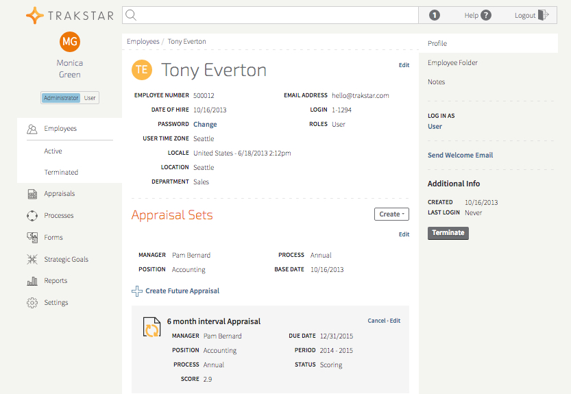 Trakstar Performance Management Software - Employee Record