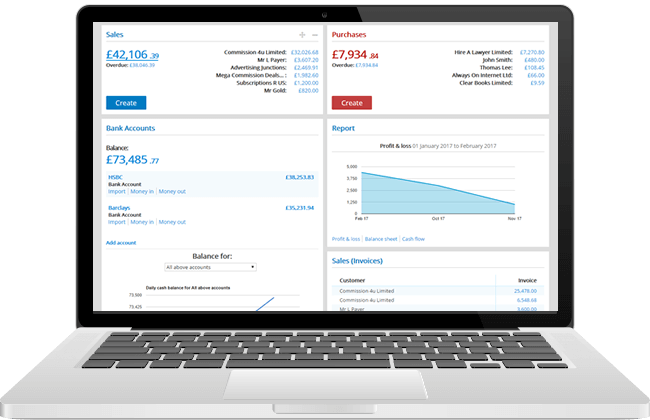 Clear Books screenshot: Sales and purchase summaries
