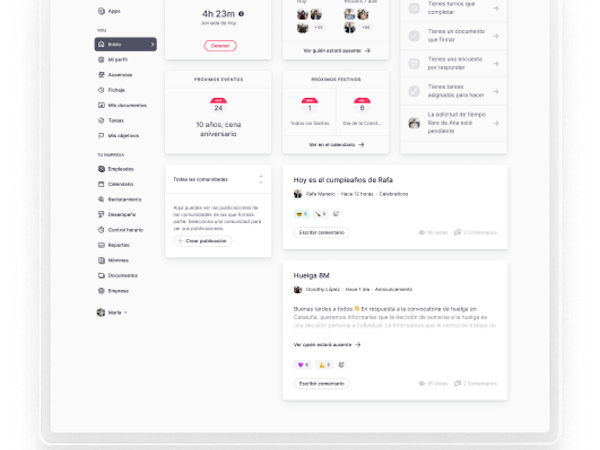 Factorial Software - On Factorial's dashboard, you can check see pending tasks, upcoming holidays, who's taking time off, and catch up on what's going on around your company.