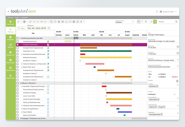 toolpilots MATE Software - Marketing Planning with Gant-View.