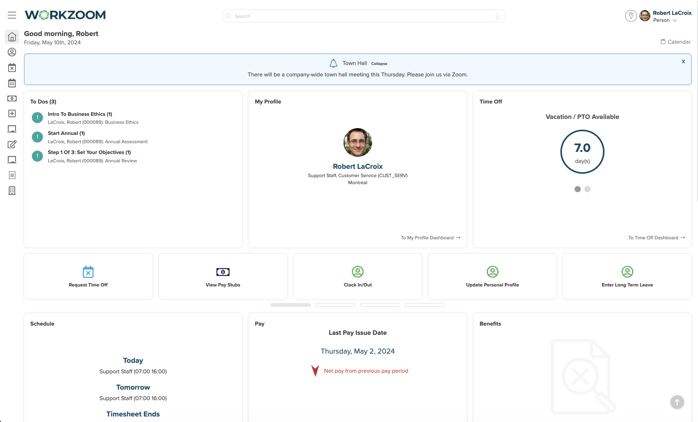 Workzoom Software - Employee Dashboard